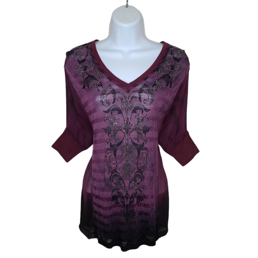 Miss Me | Bejeweled Sheer Mulberry Silk Top | XS